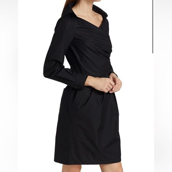 NWT Max Mara Squaw Gathered Cotton Poplin Shirt Dress Black Size 6 - Picture 14 of 16